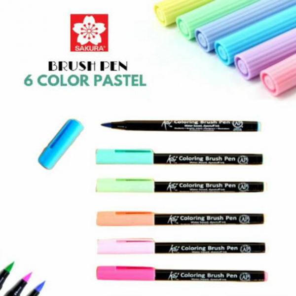 Set 6 Colores Pastel Coloring Brush Pen Sakura - Imagen 2
