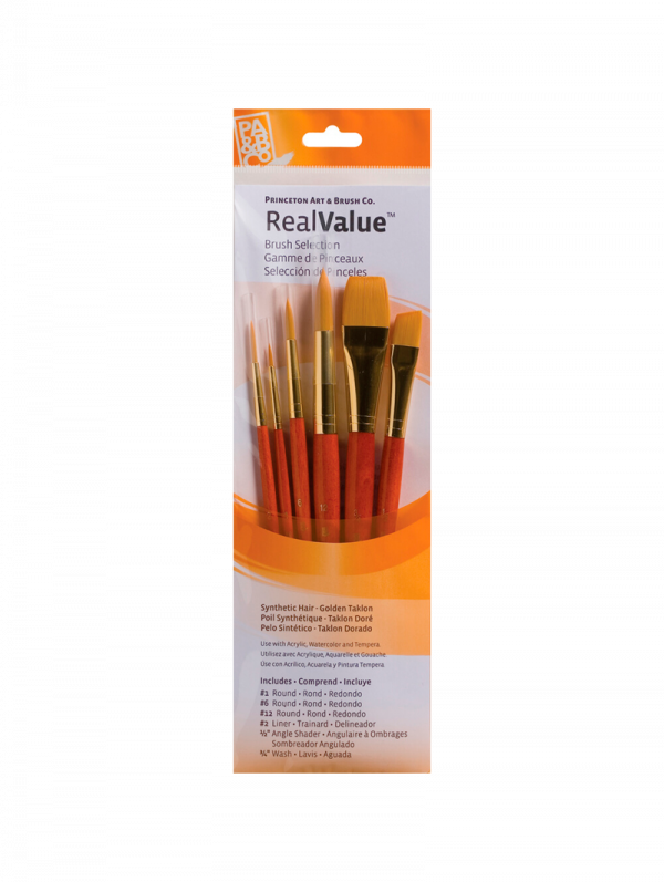 Set 6 Pinceles Sintético Pelo Taklon Dorado Princeton