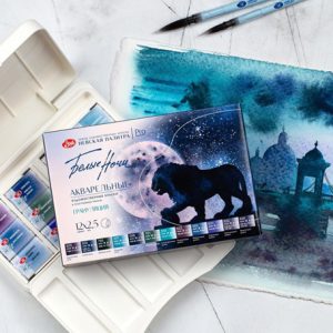 Acuarela 12 Pans Godets Colores Granulados White Night