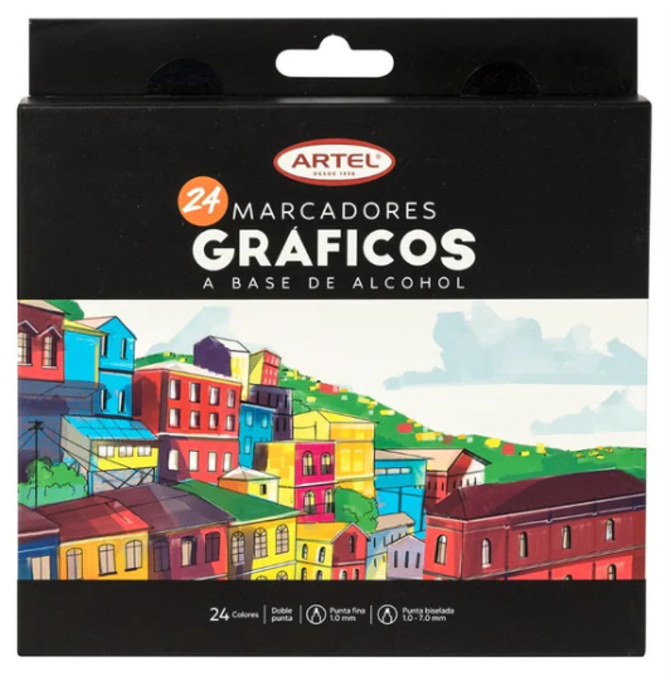 Set 12 Marcadores Gráficos Base Alcohol Artel
